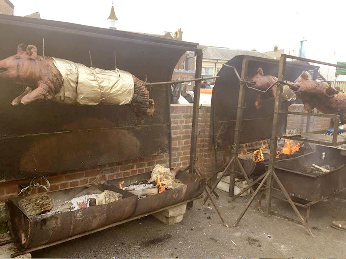 Hog roasting at Lewes Bonfire celebrations